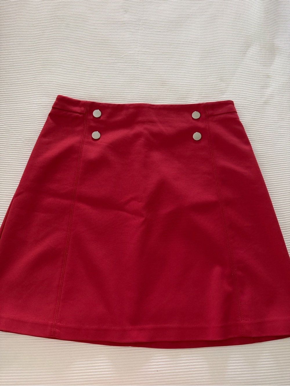 Women’s Red straight Skirt with Button Accent